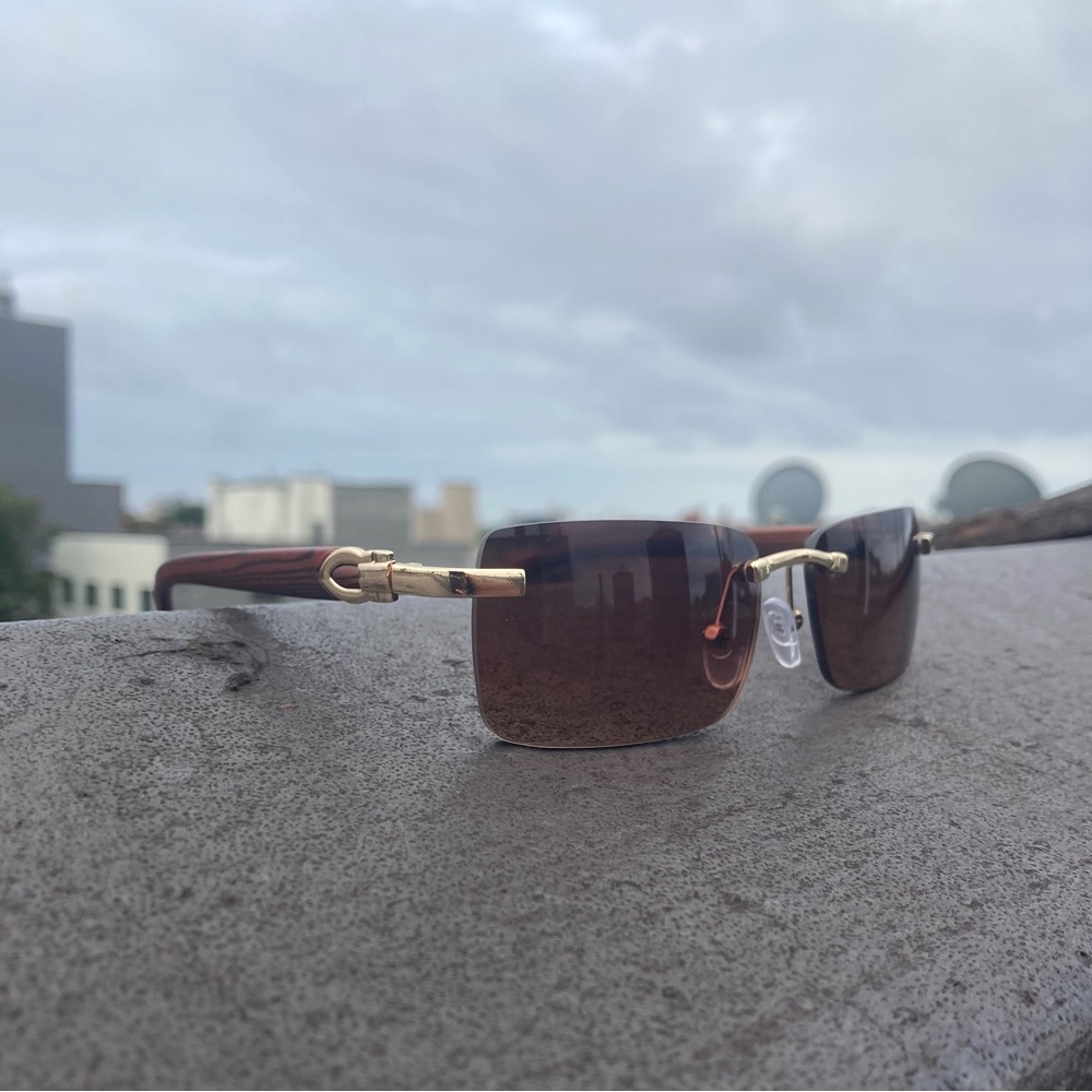 Gold/ Brown gradient squared+rounded rimless designer luxury glasses (NEW) unisx